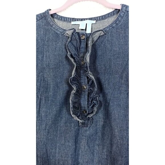 Draper James Womens Chambray Denim Shift Dress Ruffle 3/4 Bell Sleeves Size 6 - Picture 4 of 10